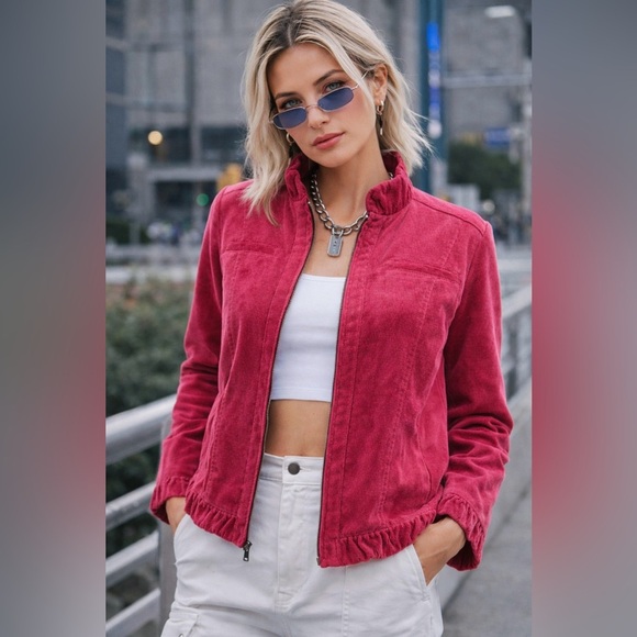 Chico's Jackets & Blazers - Chico’s Pink Corduroy Jacket Floral Embossed Artsy Quiet Luxury Size 0 Small